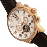 Heritor Automatic Hudson Semi-Skeleton Leather-Band Watch w/Day/Date - Brown/Rose Gold HERHR7504