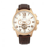 Heritor Automatic Hudson Semi-Skeleton Leather-Band Watch w/Day/Date - Brown/Rose Gold HERHR7504
