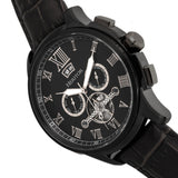 Heritor Automatic Hudson Semi-Skeleton Leather-Band Watch w/Day/Date - Black HERHR7505