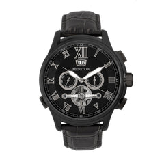 Heritor Automatic Hudson Semi-Skeleton Leather-Band Watch w/Day/Date - Black