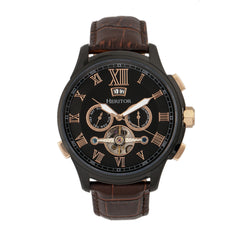 Heritor Automatic Hudson Semi-Skeleton Leather-Band Watch w/Day/Date - Brown/Black HERHR7506