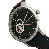 Heritor Automatic Landon Semi-Skeleton Leather-Band Watch - Silver/Black HERHR7702