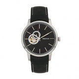 Heritor Automatic Landon Semi-Skeleton Leather-Band Watch - Silver/Black HERHR7702