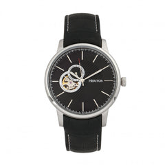 Heritor Automatic Landon Semi-Skeleton Leather-Band Watch - Silver/Black HERHR7702