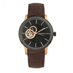 Heritor Automatic Landon Semi-Skeleton Leather-Band Watch - Rose Gold/Brown HERHR7705