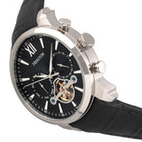 Heritor Automatic Arthur Semi-Skeleton Leather-Band Watch w/ Day/Date - Silver/Black HERHR7902