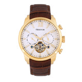 Heritor Automatic Arthur Semi-Skeleton Leather-Band Watch w/ Day/Date - Gold/Silver HERHR7904