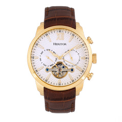 Heritor Automatic Arthur Semi-Skeleton Leather-Band Watch w/ Day/Date - Gold/Silver HERHR7904