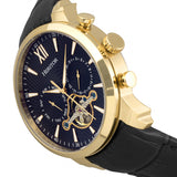 Heritor Automatic Arthur Semi-Skeleton Leather-Band Watch w/ Day/Date - Gold/Black HERHR7905