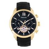 Heritor Automatic Arthur Semi-Skeleton Leather-Band Watch w/ Day/Date - Gold/Black HERHR7905