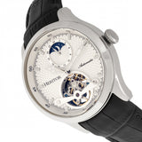 Heritor Automatic Gregory Semi-Skeleton Leather-Band Watch - Silver/Black HERHR8101