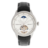 Heritor Automatic Gregory Semi-Skeleton Leather-Band Watch - Silver/Black HERHR8101