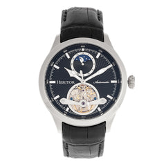 Heritor Automatic Gregory Semi-Skeleton Leather-Band Watch - Black HERHR8102