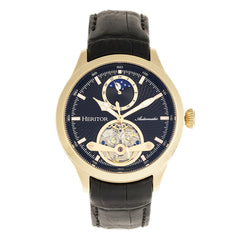 Heritor Automatic Gregory Semi-Skeleton Leather-Band Watch - Gold/Black HERHR8104