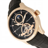 Heritor Automatic Gregory Semi-Skeleton Leather-Band Watch - Rose Gold/Black HERHR8105