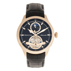 Heritor Automatic Gregory Semi-Skeleton Leather-Band Watch - Rose Gold/Black HERHR8105