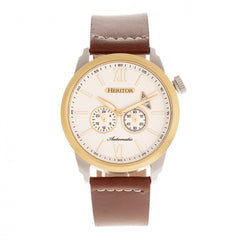 Heritor Automatic Wellington Leather-Band Watch - Brown/Gold/White HERHR8204