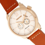 Heritor Automatic Wellington Leather-Band Watch - Camel/Rose Gold/White HERHR8205