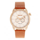 Heritor Automatic Wellington Leather-Band Watch - Camel/Rose Gold/White HERHR8205