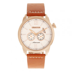 Heritor Automatic Wellington Leather-Band Watch - Camel/Rose Gold/White HERHR8205