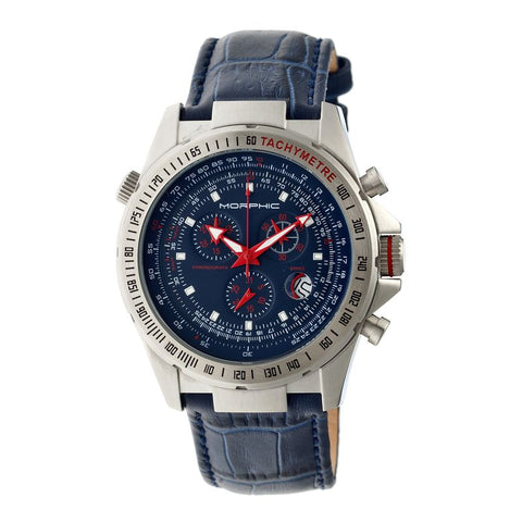 Morphic M36 Series Leather-Band Chronograph Watch - Silver/Blue MPH3603