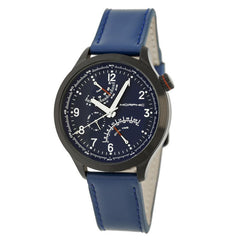Morphic M44 Series Dual-Time Leather-Band Watch w/ Retrograde Date - Black/Blue