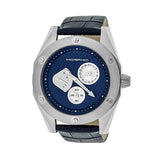 Morphic M46 Series Leather-Band Men's Watch w/Date - Silver/Navy MPH4603