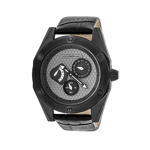 Morphic M46 Series Leather-Band Men's Watch w/Date - Black/Charcoal MPH4605