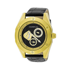 Morphic M46 Series Leather-Band Men's Watch w/Date - Gold/Black MPH4606
