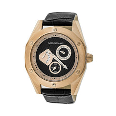Morphic M46 Series Leather-Band Men's Watch w/Date - Rose Gold/Black MPH4607