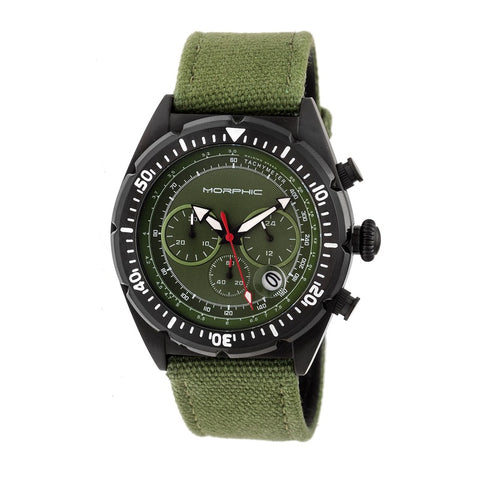 Morphic M53 Series Chronograph Fiber-Weaved Leather-Band Watch w/Date - Black/Olive MPH5306