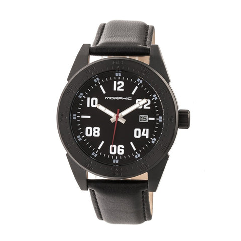 Morphic M63 Series Leather-Band Watch w/Date - Black MPH6309