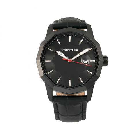 Morphic M56 Series Leather-Band Watch w/Date - Black MPH5606