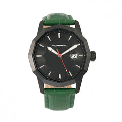 Morphic M56 Series Leather-Band Watch w/Date - Black/Green MPH5607