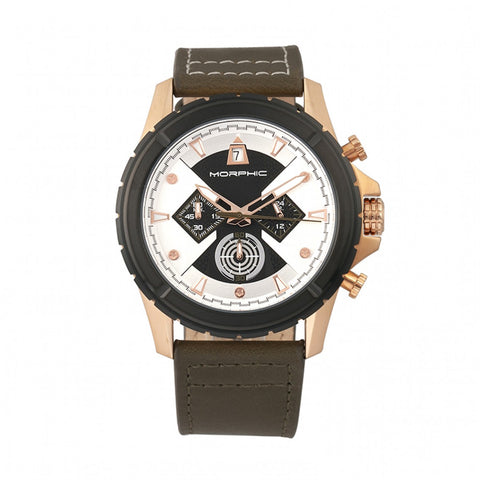 Morphic M57 Series Chronograph Leather-Band Watch - Rose Gold/Olive MPH5706