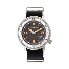 Morphic M58 Series Nato Leather-Band Watch w/ Date - Silver/Black