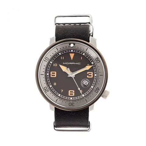 Morphic M58 Series Nato Leather-Band Watch w/ Date - Gunmetal/Black MPH5803