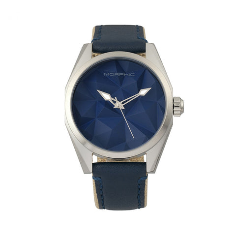 Morphic M59 Series Leather-Overlaid Canvas-Band Watch - Silver/Blue MPH5903