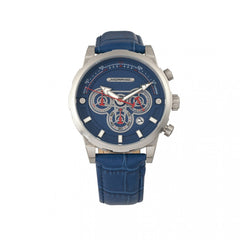 Morphic M60 Series Chronograph Leather-Band Watch w/Date - Silver/Blue MPH6002