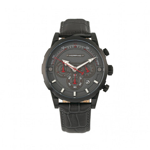 Morphic M60 Series Chronograph Leather-Band Watch w/Date - Black/Charcoal MPH6006