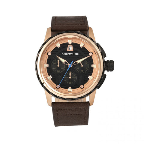 Morphic M61 Series Chronograph Leather-Band Watch w/Date - Rose Gold/Dark Brown MPH6105