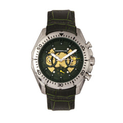 Morphic M66 Series Skeleton Dial Leather-Band Watch w/ Day/Date - Silver/Forest Green MPH6602