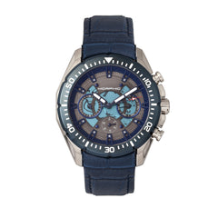 Morphic M66 Series Skeleton Dial Leather-Band Watch w/ Day/Date - Silver/Blue MPH6603