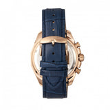 Morphic M66 Series Skeleton Dial Leather-Band Watch w/ Day/Date - Rose Gold/Blue MPH6605