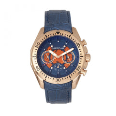 Morphic M66 Series Skeleton Dial Leather-Band Watch w/ Day/Date - Rose Gold/Blue MPH6605
