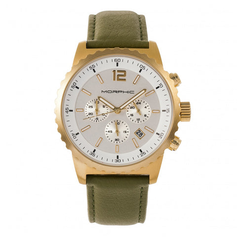 Morphic M67 Series Chronograph Leather-Band Watch w/Date - Gold/Olive MPH6703