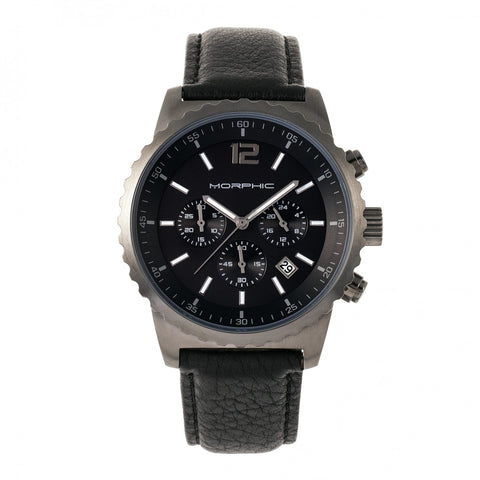 Morphic M67 Series Chronograph Leather-Band Watch w/Date - Gunmetal/Black MPH6704