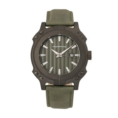 Morphic M68 Series Leather-Band Watch w/ Date - Black/Olive MPH6806