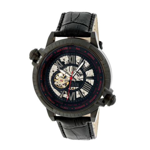 Reign Thanos Automatic Leather-Band Watch - Black/Red REIRN2103