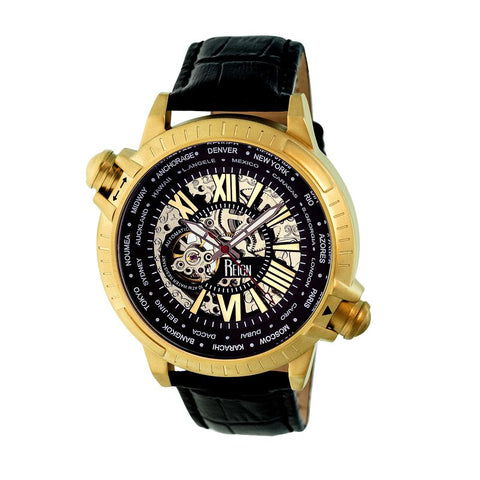 Reign Thanos Automatic Leather-Band Watch - Gold/Black REIRN2105